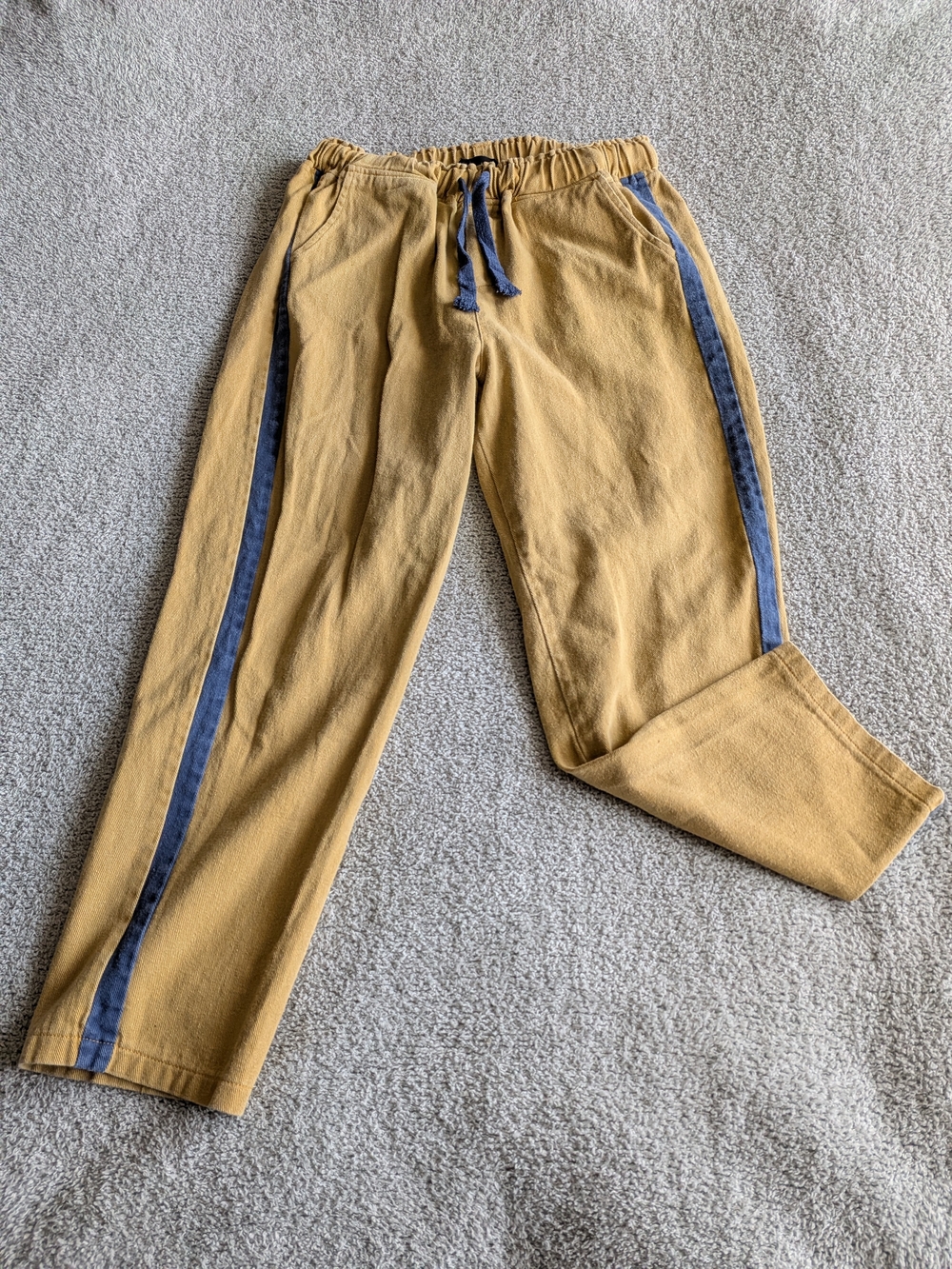 Know.One.Cares Mustard Drawstring Track Pants with Navy Side Stripe